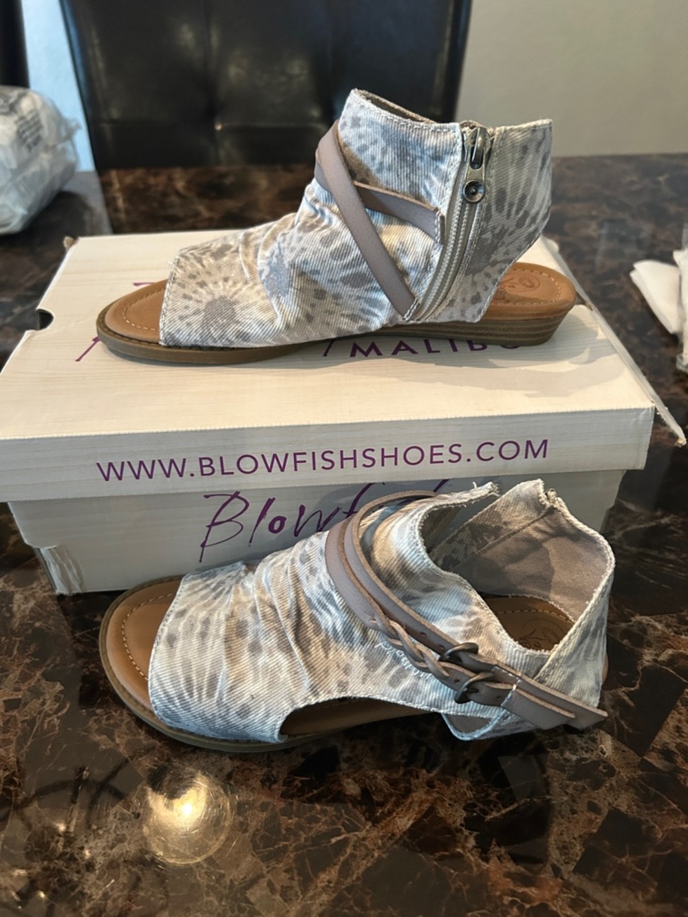 Blowfish Malibu Gray Patterned Open-Toe Zip Sandals